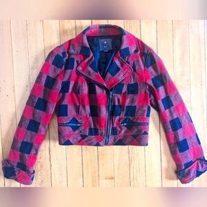 Forever 21 Red Buffalo Check Motorcycle Jacket size S